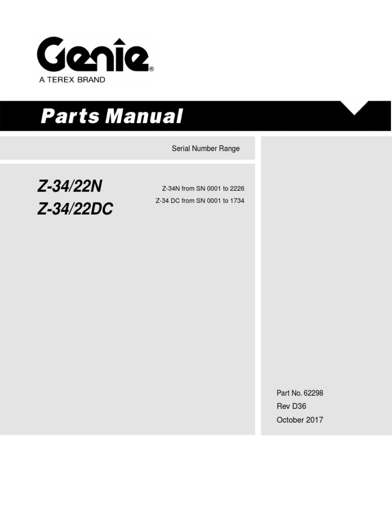 Serial Number Range Guide for Genie Z34/22N and Z34/22DC Aerial Lifts