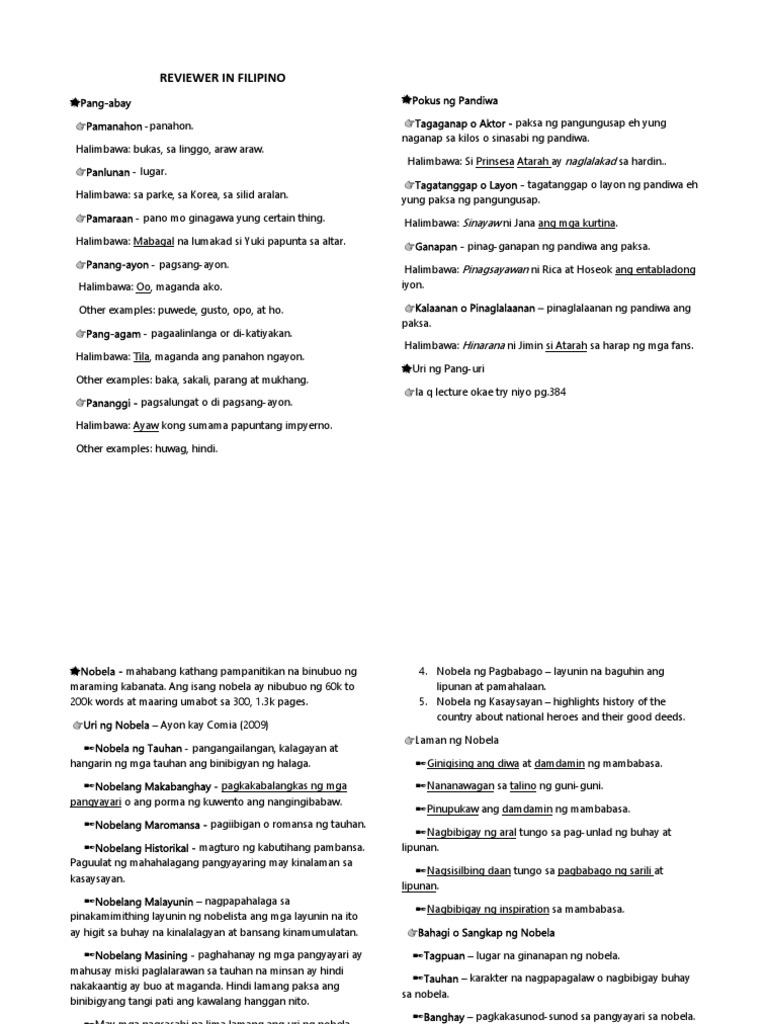 Reviewer in Filipino | PDF