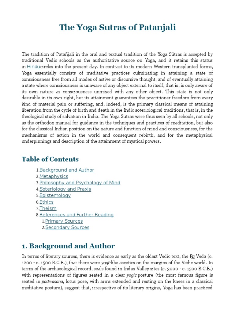 The Yoga Sutras of Patanjali - IEP | PDF | Yoga | Yoga Sutras Of Patanjali