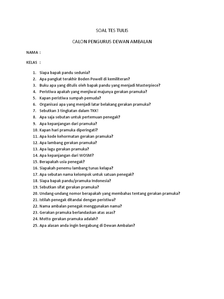 Soal Tes Tulis Calon Da