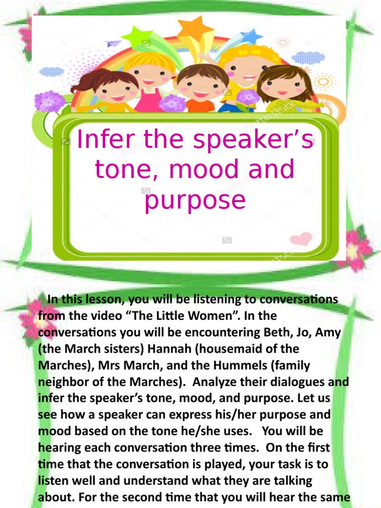 Infer The Speaker's Tone, Mood and Purpose PDF Little Women