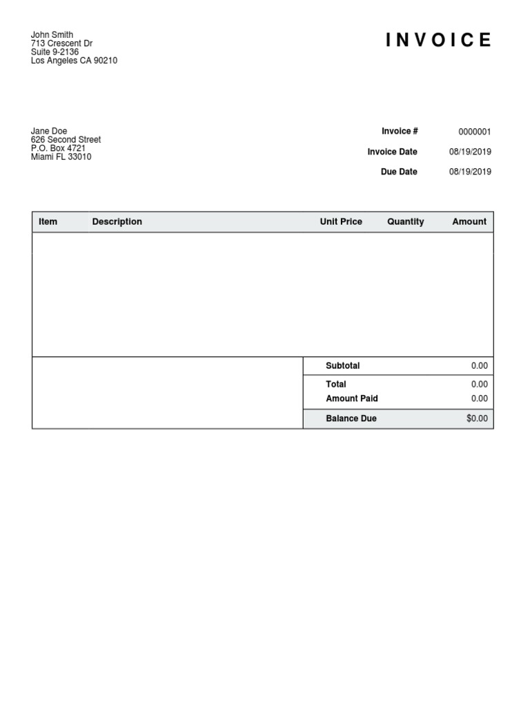 Invoice #0000001 - Zero Balance Due | PDF