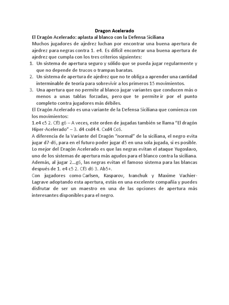 PDF) Defensa Siciliana, Variante Dragón Acelerado EDAMI. Febrero