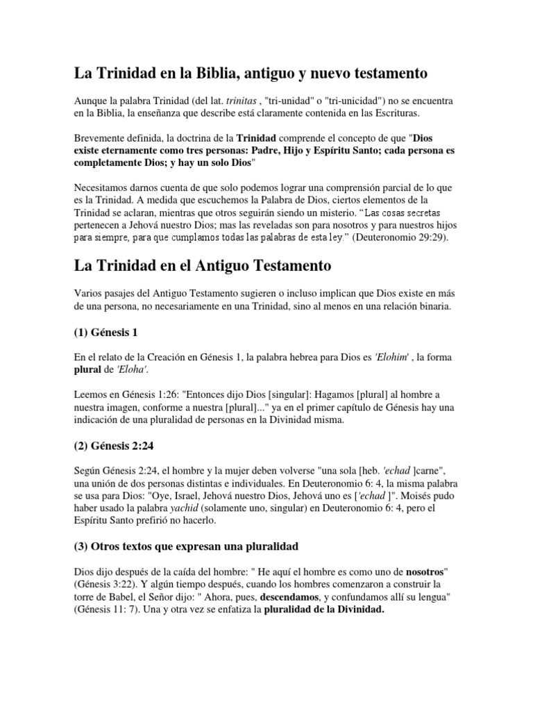 La Trinidad en la Biblia: Antiguo y Nuevo Testamento | PDF | Trinidad ...