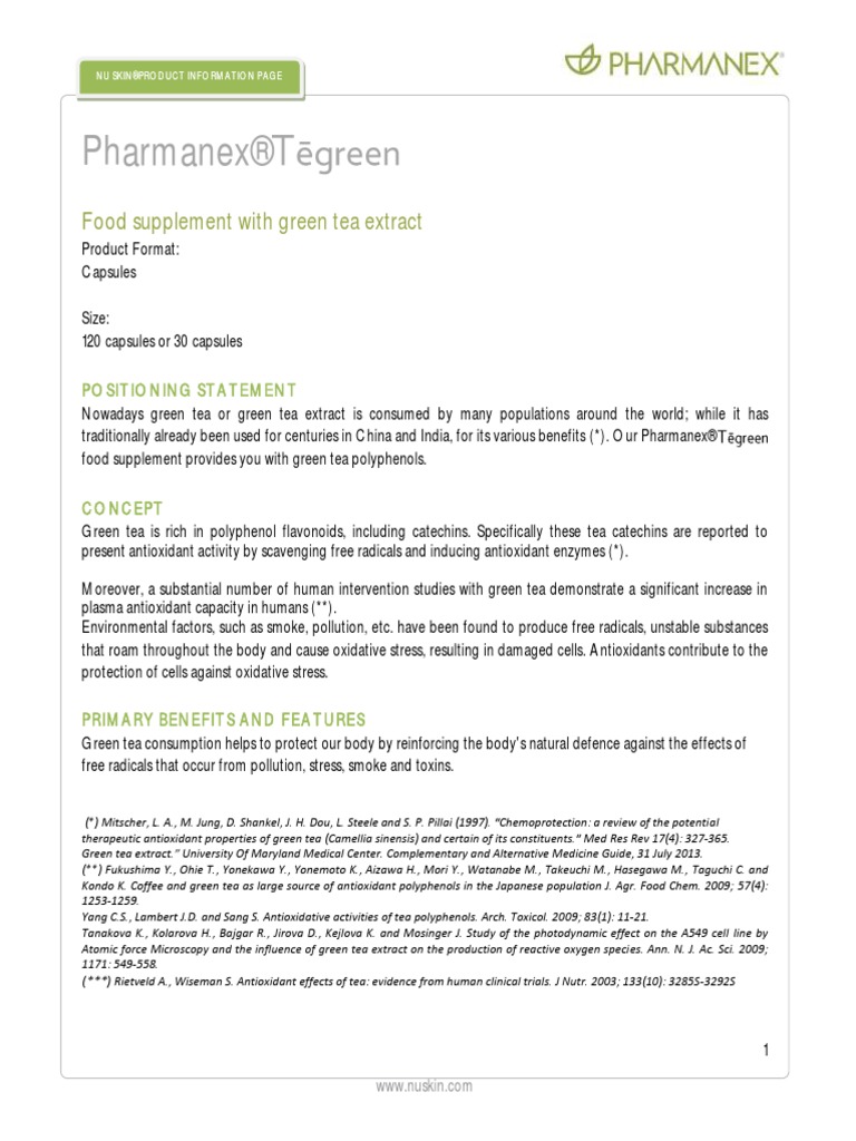 Pharmanex® Food Supplement With Green Tea Extract PDF Green Tea