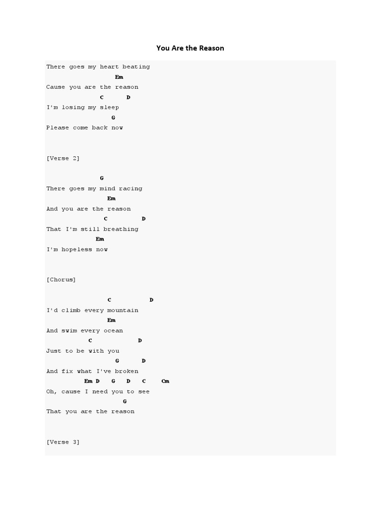 You Are The Reason | PDF | Song Structure | Songs