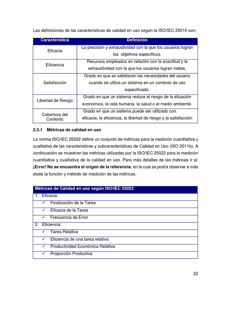 Métricas de Calidad en Uso según ISO/IEC 25022 | PDF | Medición ...