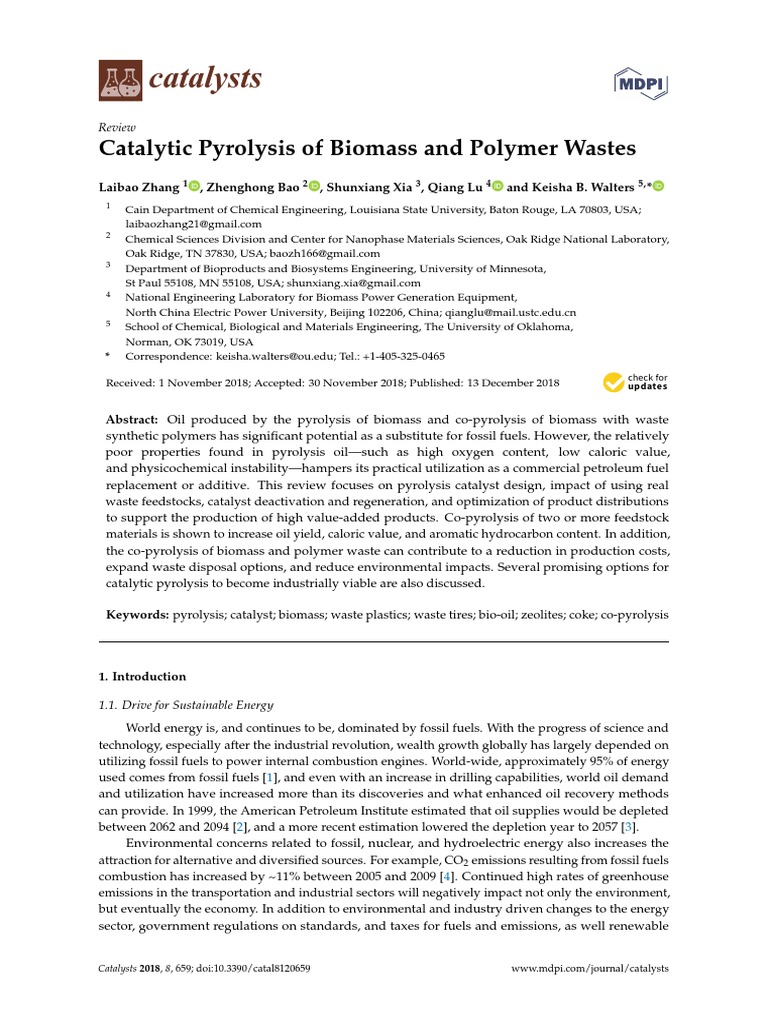 Catalysts: Catalytic Pyrolysis of Biomass and Polymer Wastes | PDF ...
