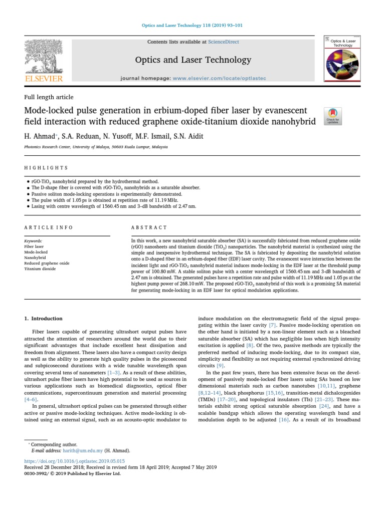 Optics and Laser Technology Full Length Article PDF Laser
