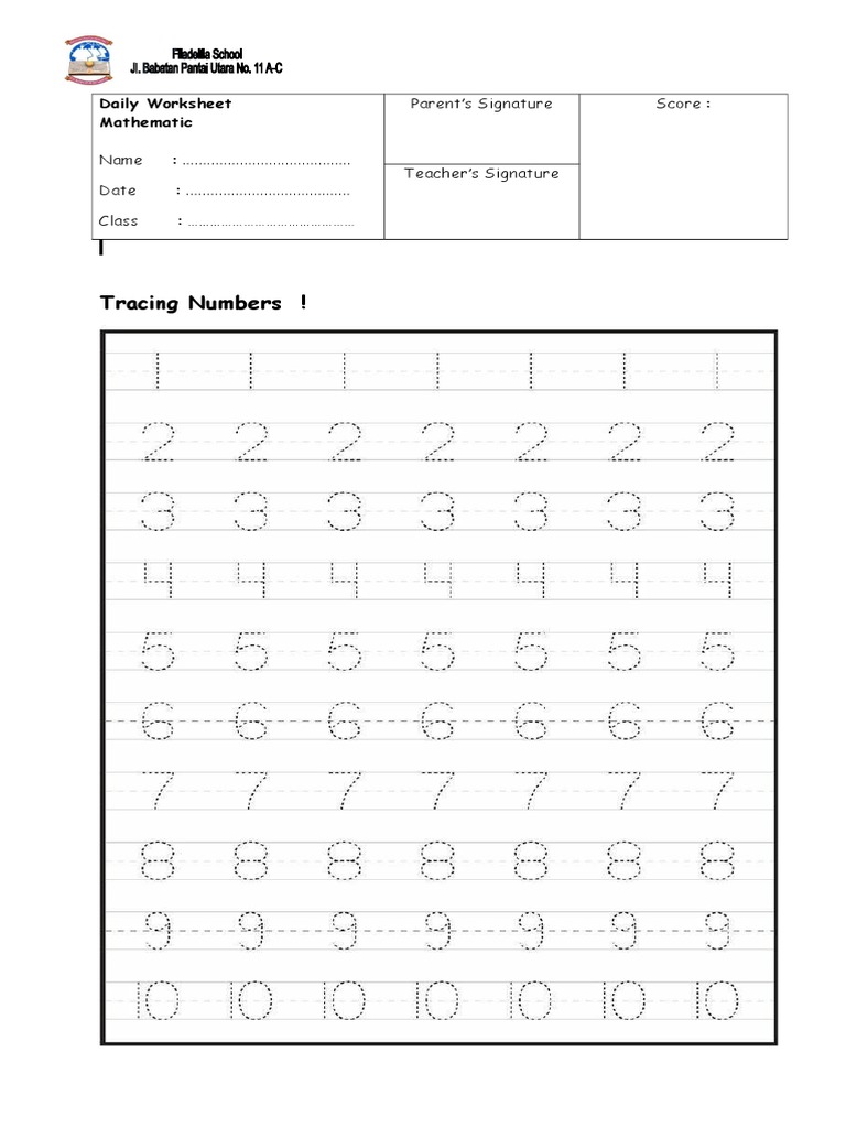 Tracing Numbers !: Daily Worksheet Mathematic | PDF