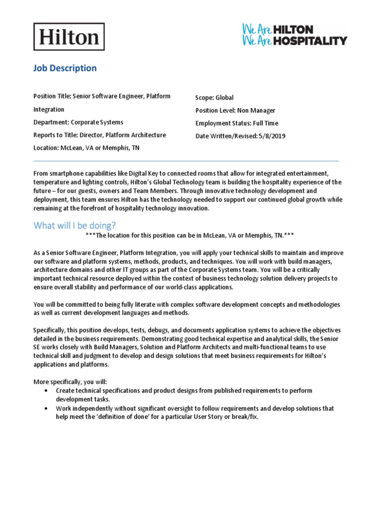 Senior Software Engineer Job at Hilton | PDF | Agile Software ...