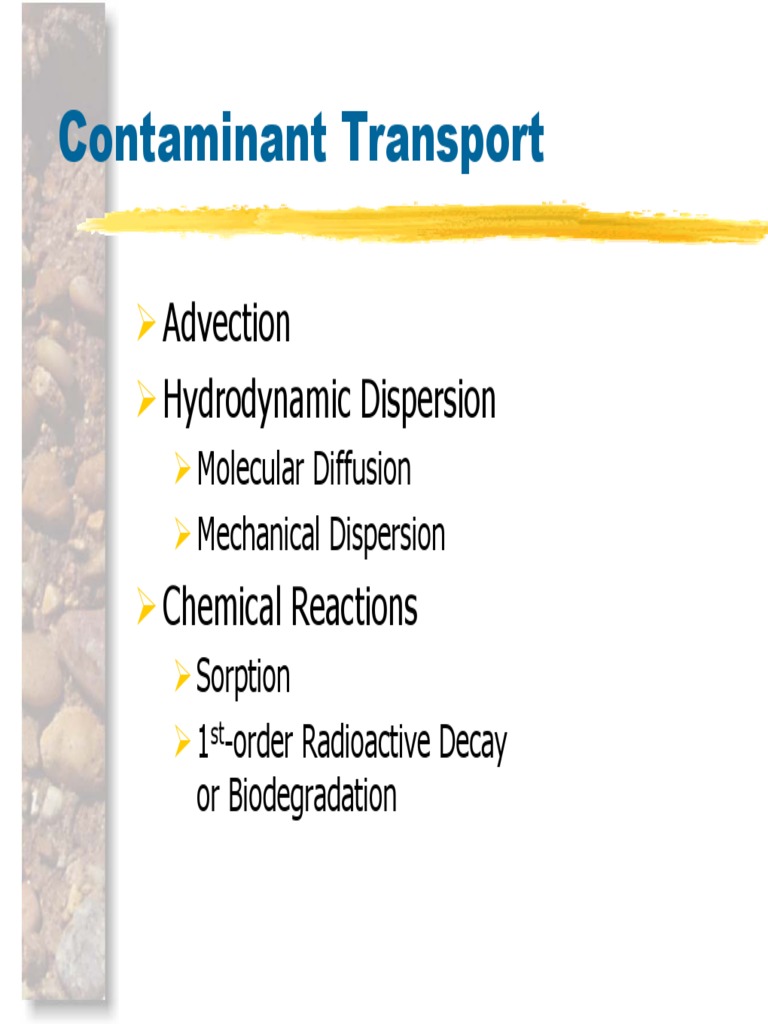 Contaminant Transport: Advection Hydrodynamic Dispersion | PDF ...
