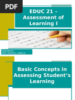 EDUC 21 - Assessment of Learning I: Prepared By: Mrs. Edelyn D. Sabilla