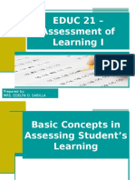 EDUC 21 - Assessment of Learning I: Prepared By: Mrs. Edelyn D. Sabilla