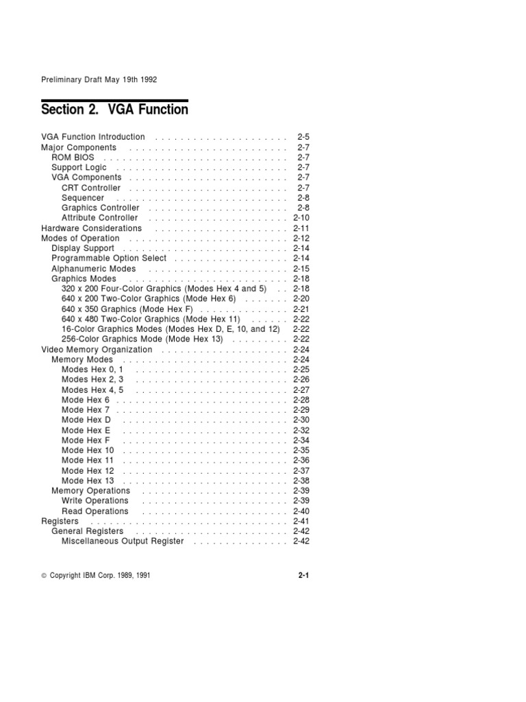 Section 2. VGA Function: Preliminary Draft May 19th 1992 | PDF | Random ...