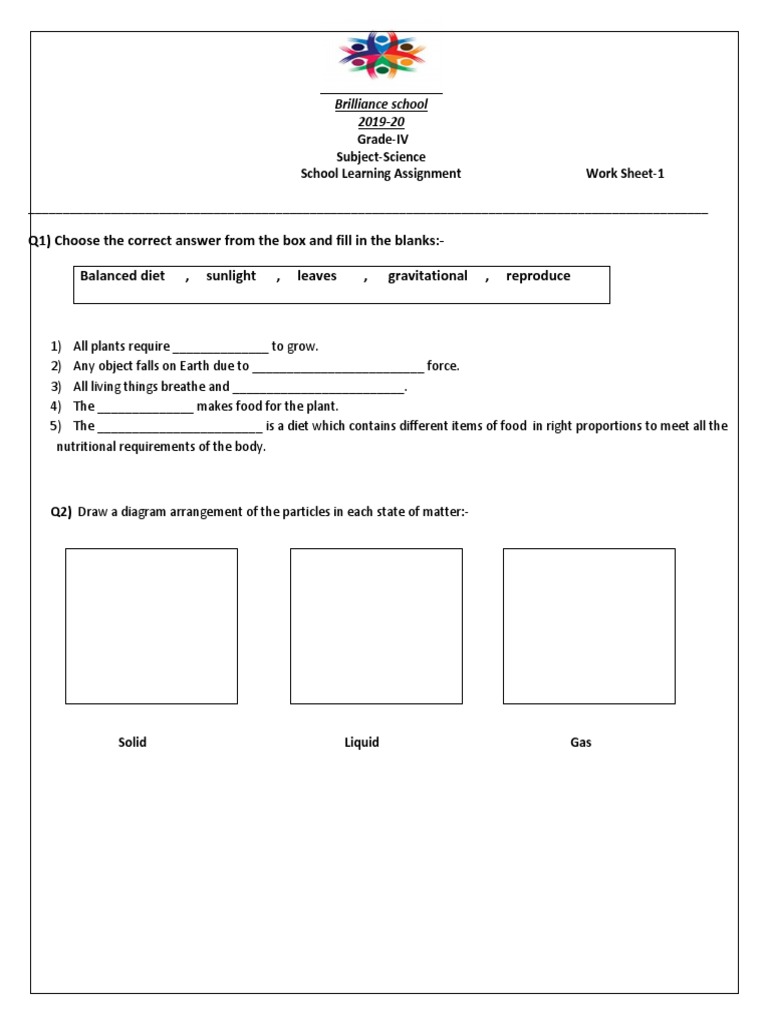 Grade IV Science Worksheet 2019-20 | PDF