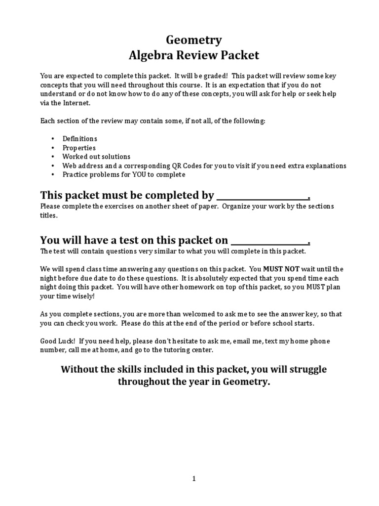 Geometry Algebra Review PDF | PDF | Fraction (Mathematics) | Equations