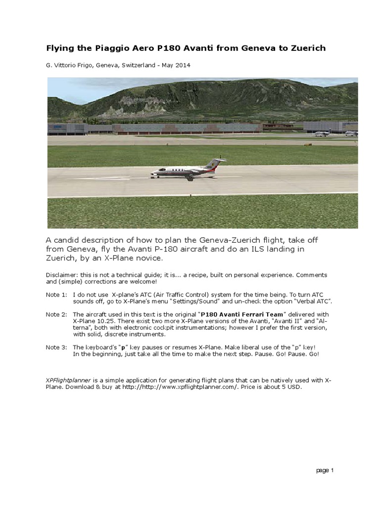 X Plane P 180 Avanti Lsgg Lszh Tutorial Opt Takeoff Cockpit