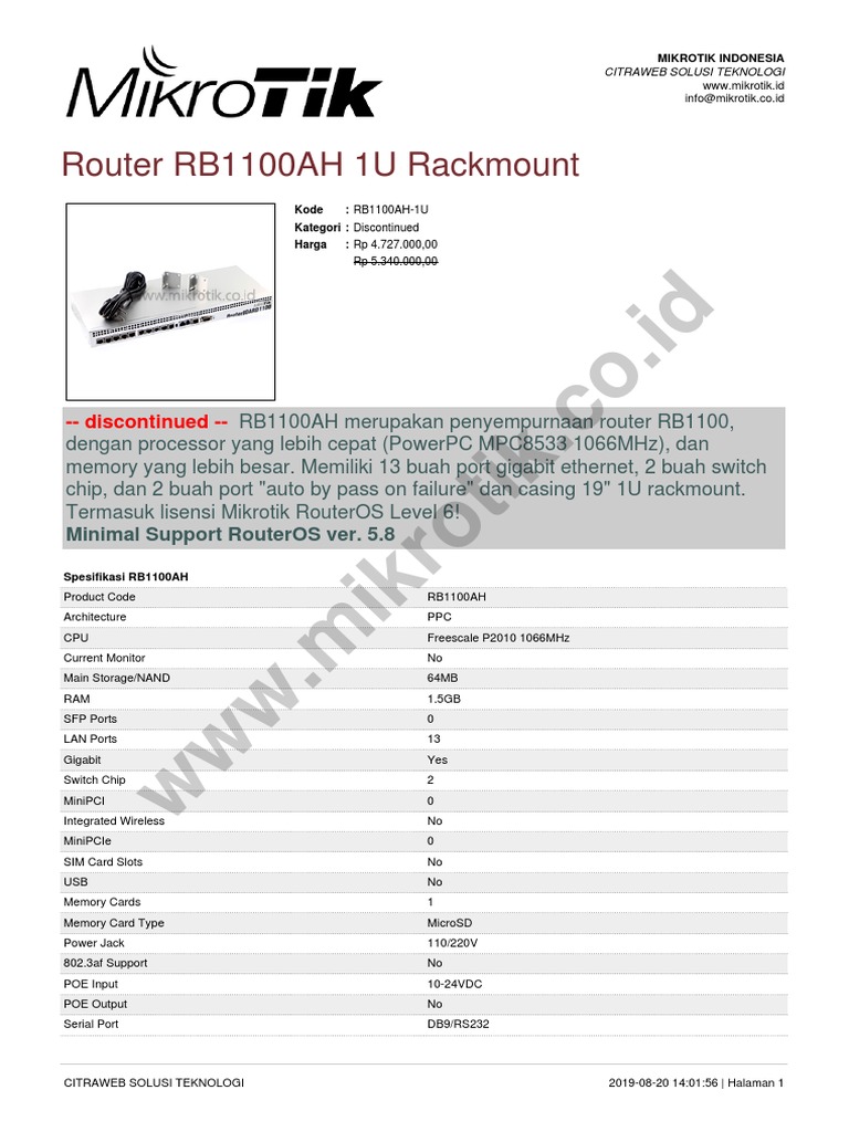Lisensi Mikrotik RB1100AH Level 6 | PDF
