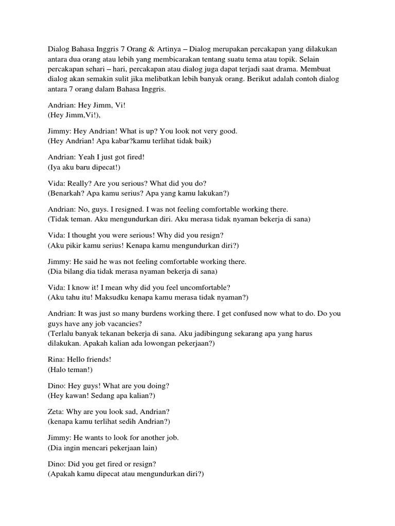 Dialog Bahasa Inggris 7 Orang