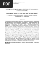 Defining, Identifying and Mapping Stakeholders in The Assessment of Urban Sustainability