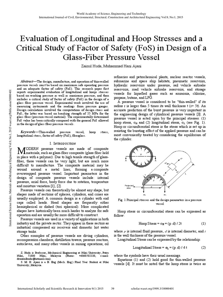 Evaluating Hoop Stress in Pressure Vessels | PDF | Fiberglass | Fibre ...