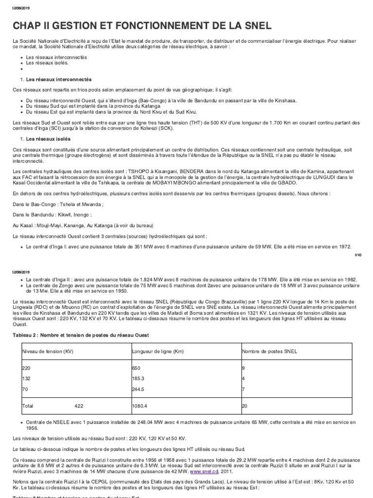 Organisation et fonctionnement de la SNEL | PDF | Réseau électrique ...