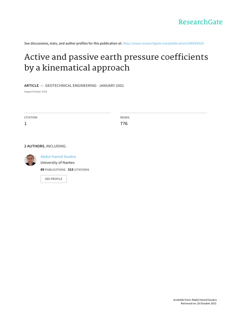 Active vs Passive Earth Pressure Coefficients | PDF | Geotechnical ...