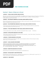 Section1: Basic of Macros in Excel: Vba Course Outline