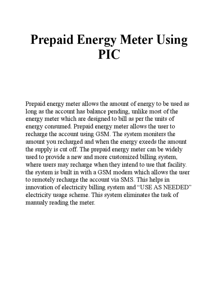 Prepaid Energy Meter Using PIC | PDF