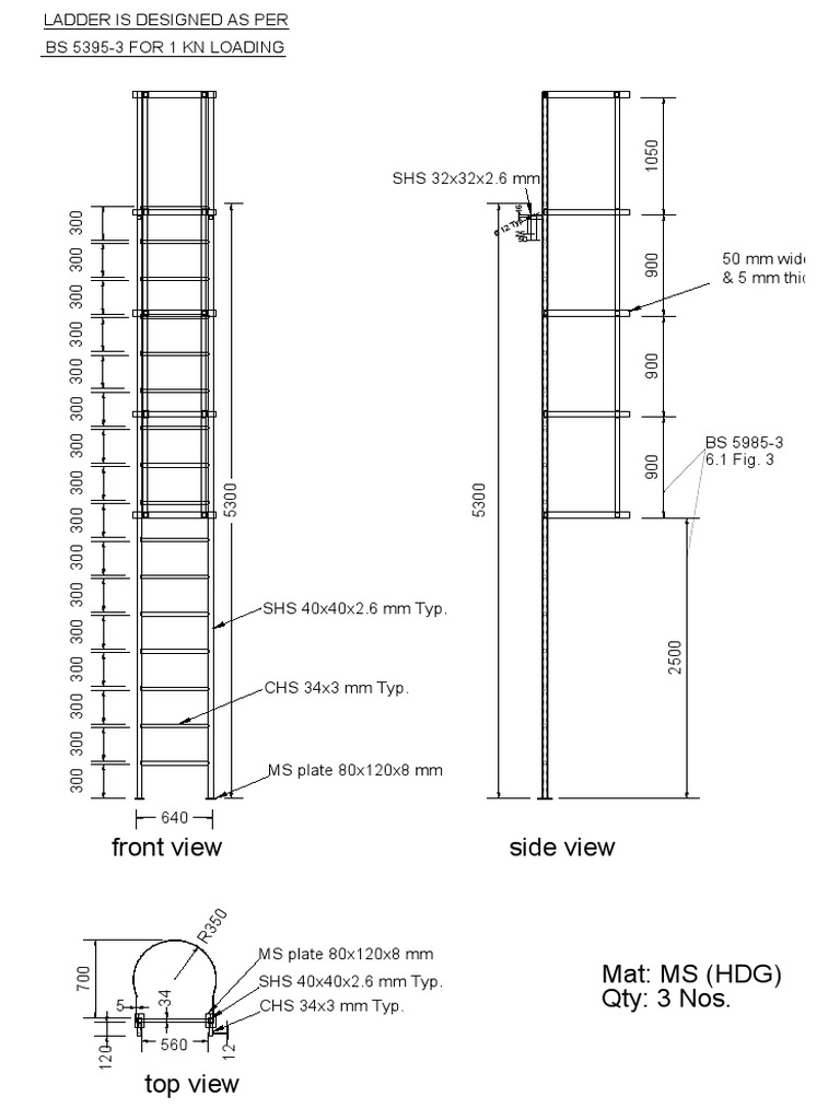 Ladder Design for 1 kN Loading According to BS 53953 Standard PDF