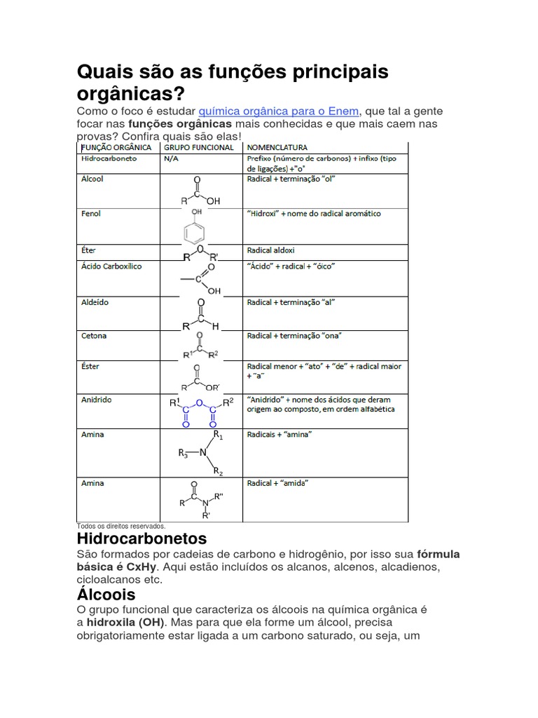 Funções Principais Orgânicas | PDF | Éster | Aldeído