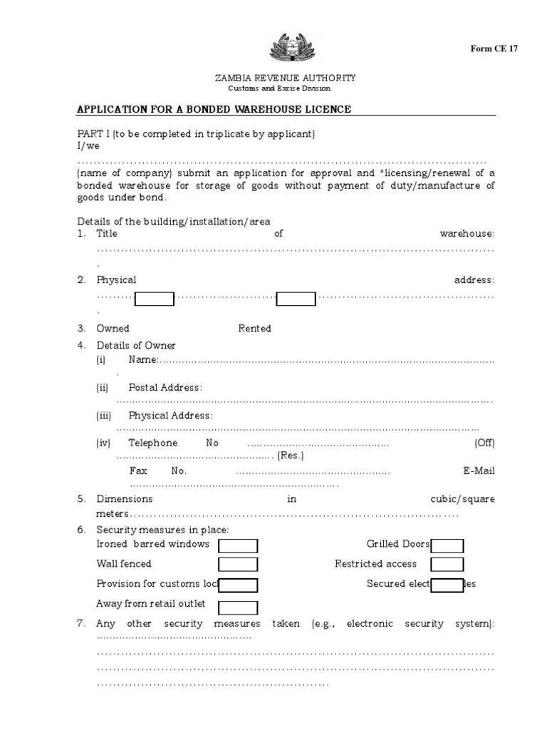 Form CE 17 Bonded Warehouse Licence | PDF | Warehouse | Government