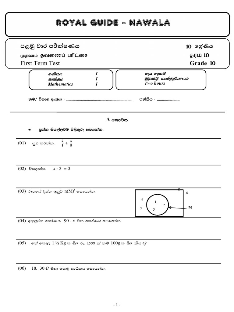 Grade 10 Math Paper PDF