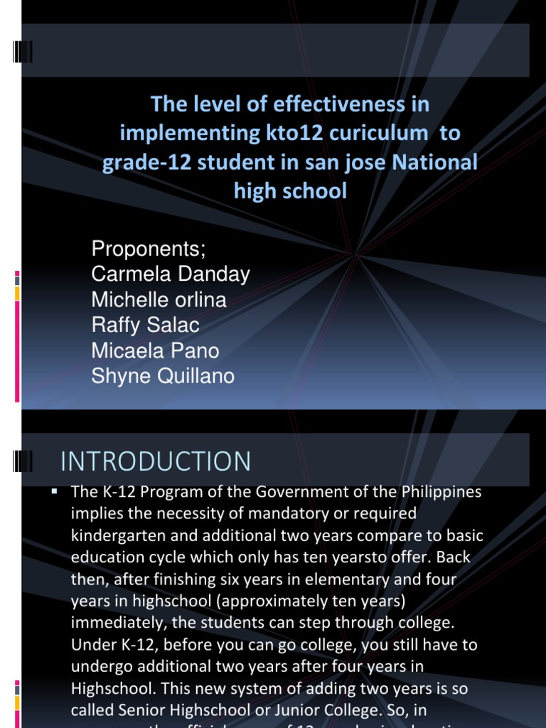 Level of effectiveness in implementing kto12 pdf curriculum