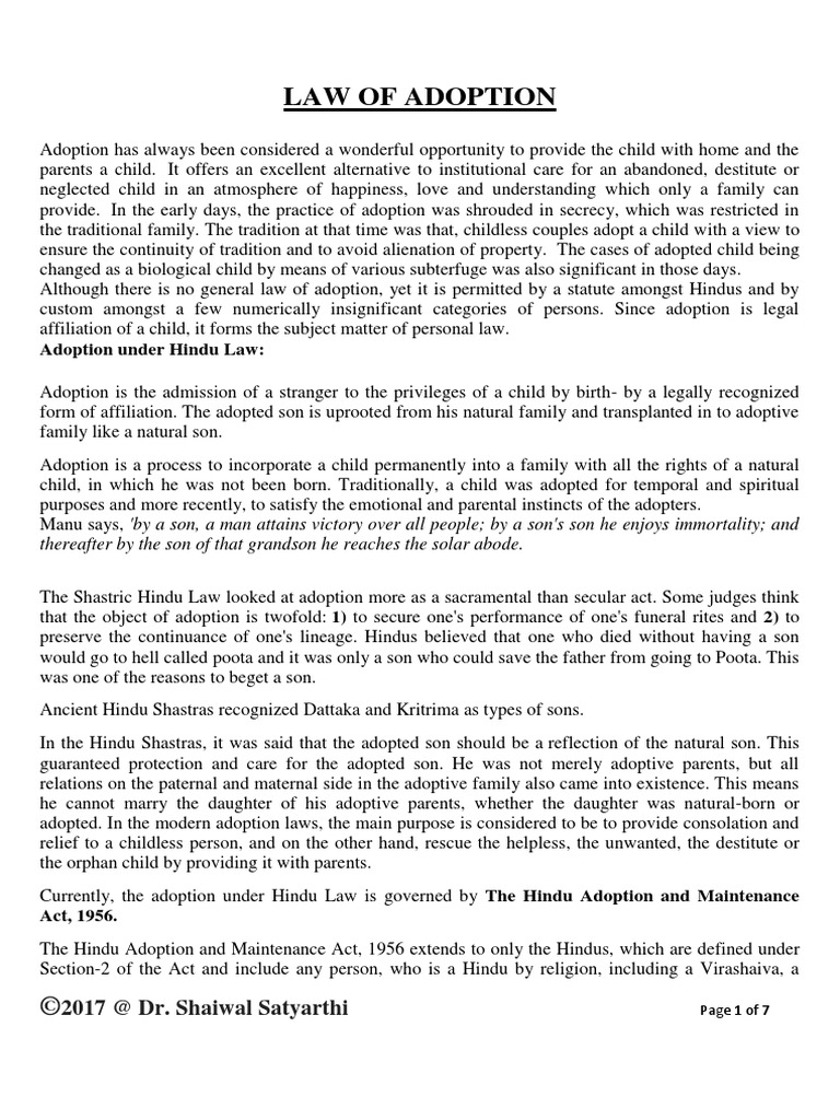 Law Of Adoption Pdf Pdf Adoption Legal Guardian