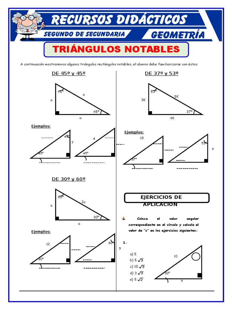 Ejercicios de Triangulos Notables para Segundo de Secundaria | PDF ...