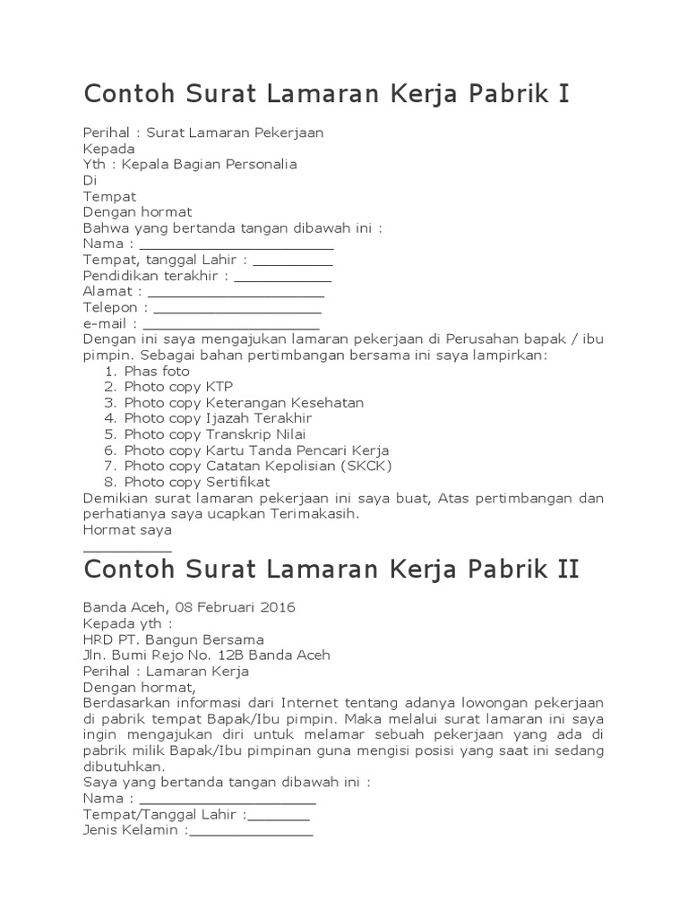 Download 63+ Contoh Surat Lamaran Kerja Pabrik Gratis Terbaru