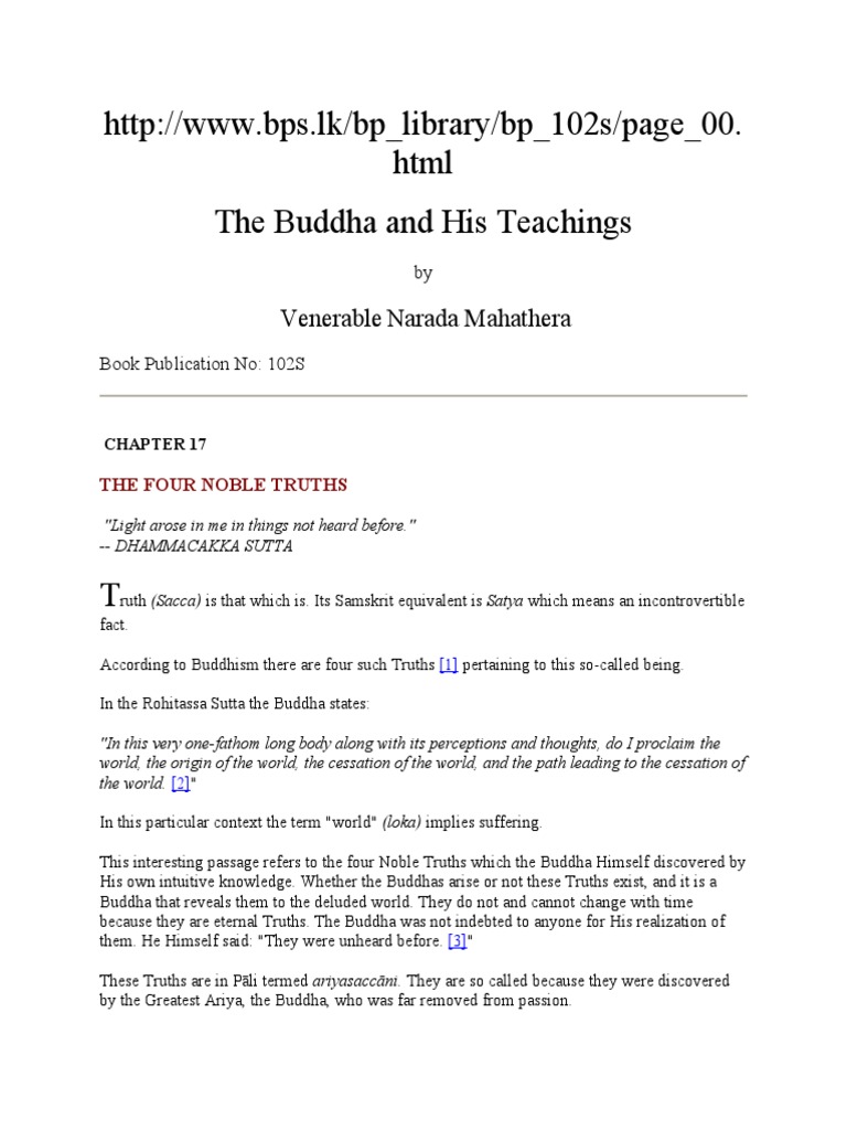 The Buddha and His Teachings | PDF | Noble Eightfold Path | Four Noble ...