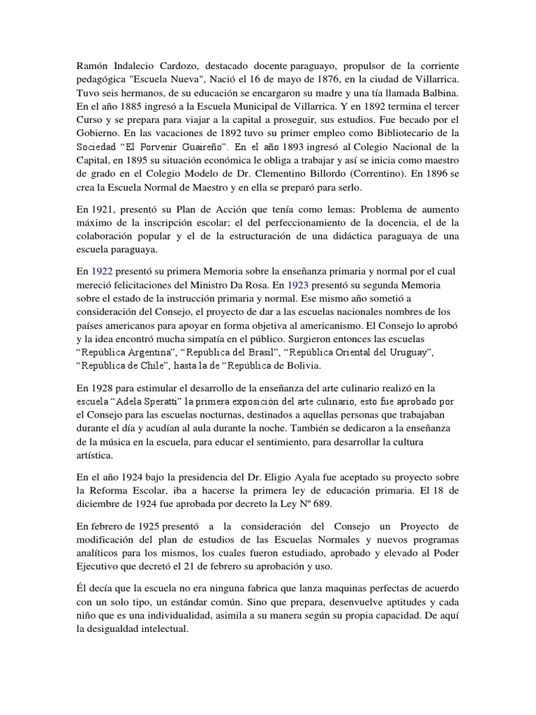 Ramón Indalecio Cardozo | PDF | Paraguay | Educación primaria