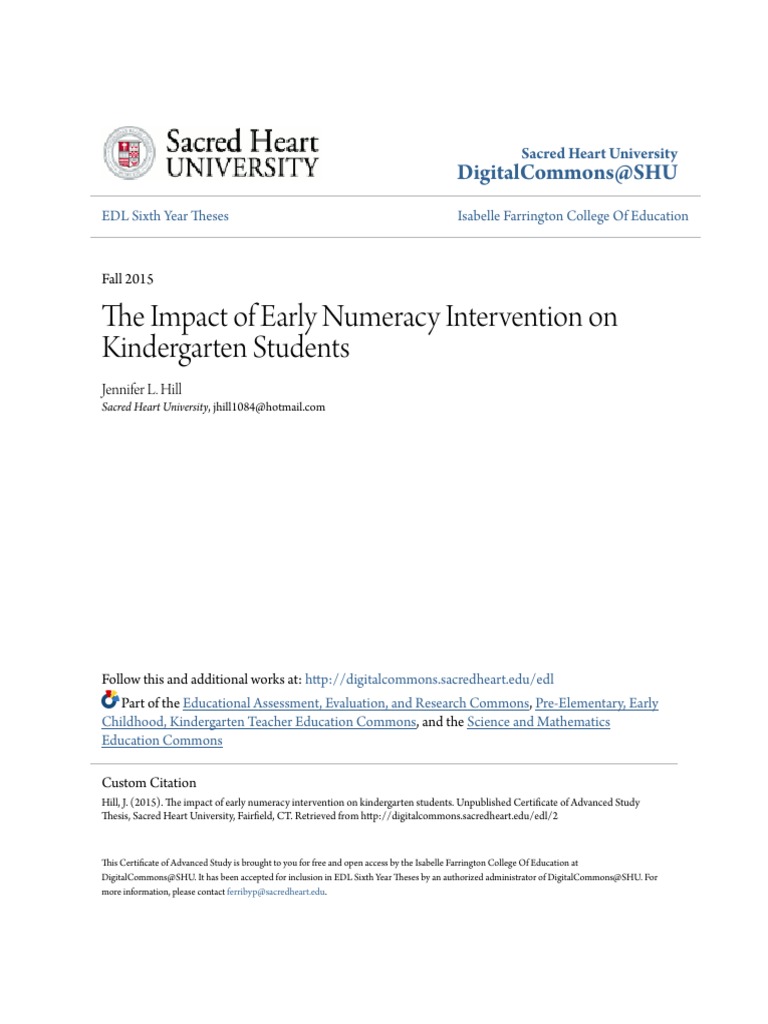 The Impact of Early Numeracy Intervention On Kindergarten Students ...
