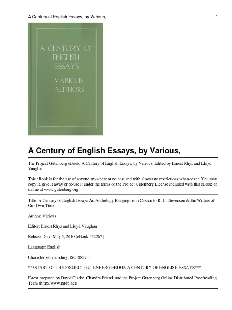A Century of English Essays | PDF | Project Gutenberg | Chastity