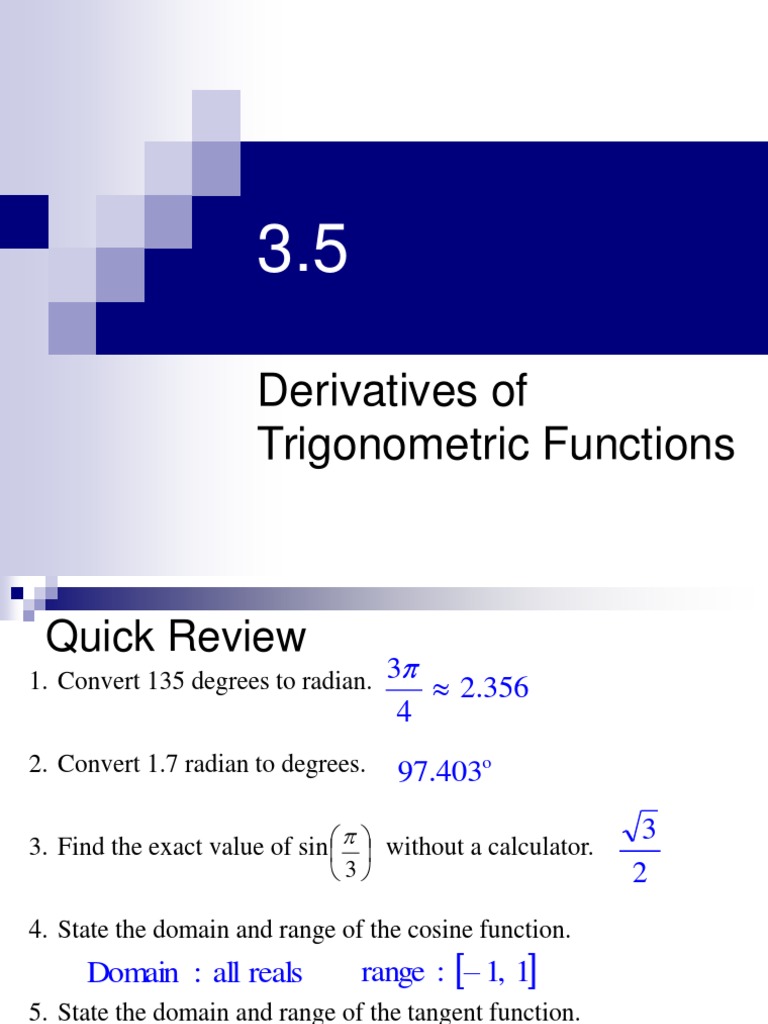 Trigonometric Function Derivatives Guide | PDF | Trigonometric ...