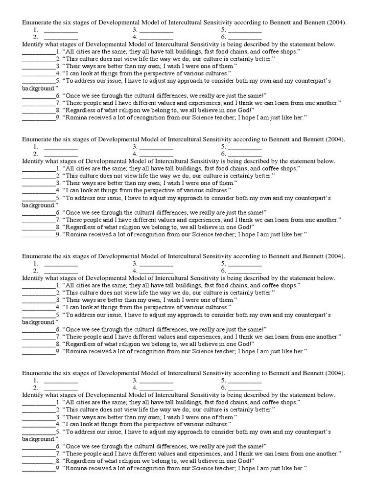 Stages of Intercultural Sensitivity: Applying Bennett's Developmental ...