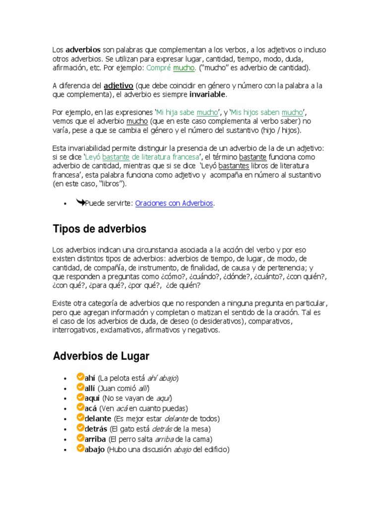 Tipos y Ejemplos de Adverbios | PDF