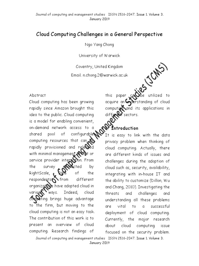 Cloud Computing Challenges in A General Perspective: Journal of ...