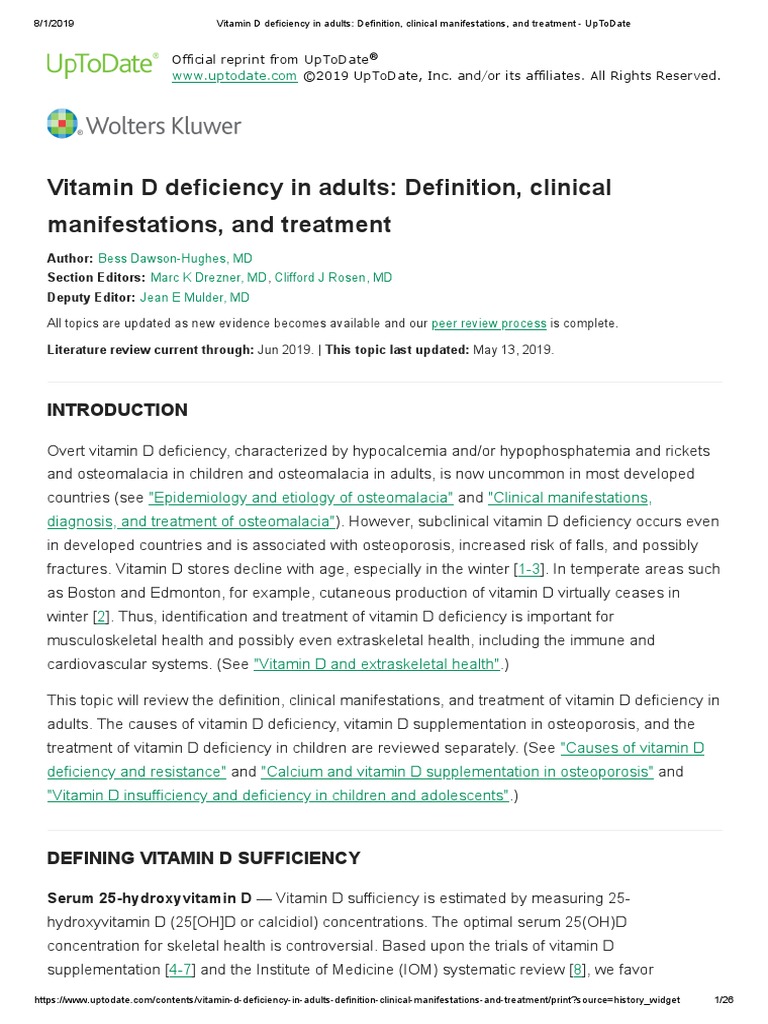 Vitamin D Deficiency in Adults Definition, Clinical Manifestations