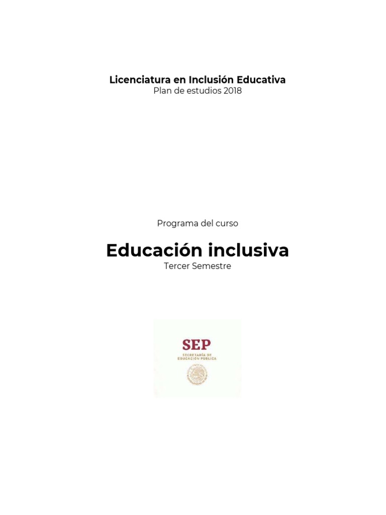 Plan de Estudios: Inclusión Educativa 2018 | PDF | Plan de estudios ...