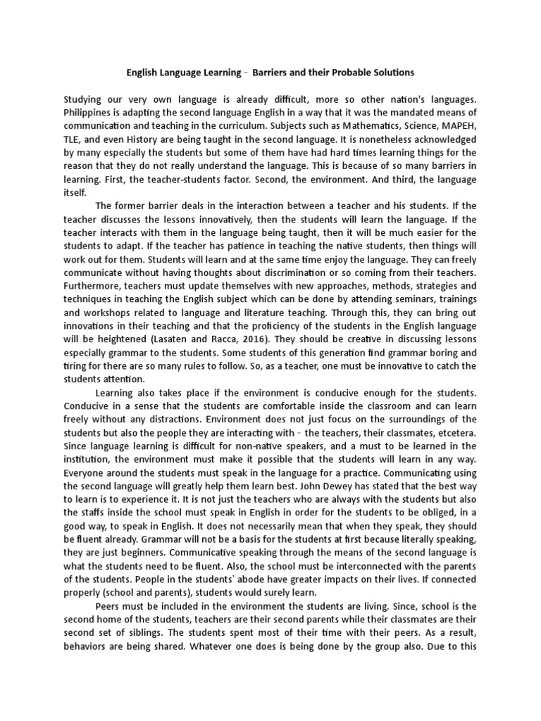 Overcoming English Learning Barriers | PDF | Second Language | English ...