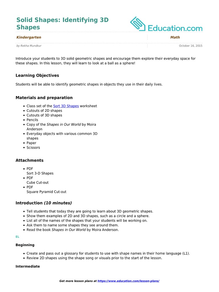 Solid Shapes | PDF | Shape | Lesson Plan